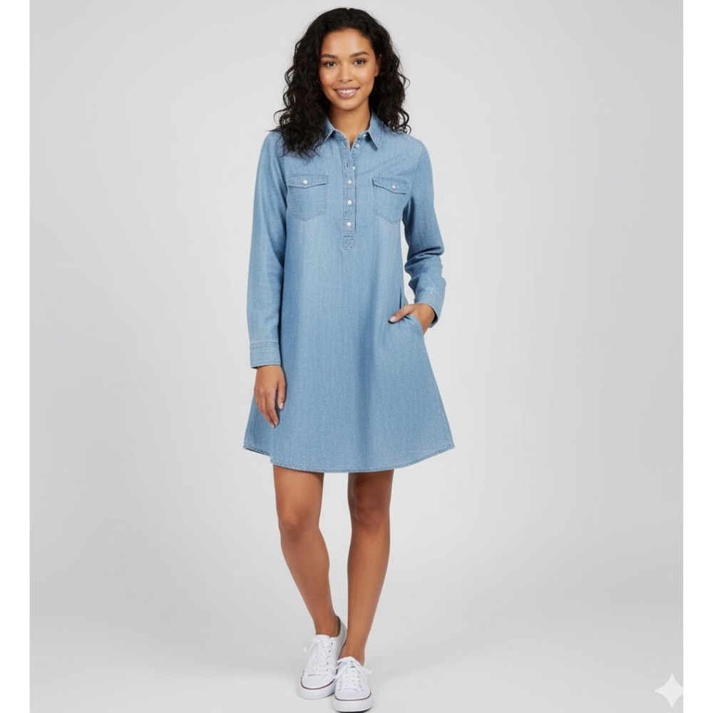 Bit & Bridle Denim Chambray Shirtdress Blue Long Sleeve Button Front Pockets  XL
